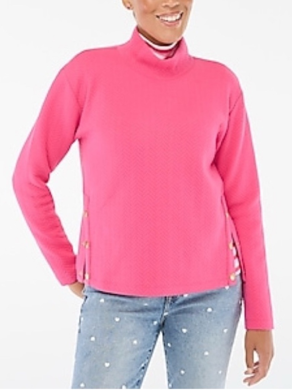 NWT J. Crew Hot Pink Herringbone Sweater with Side Buttons